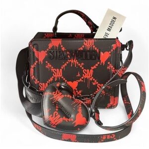 Steve Madden Black and Red Heart Pattern Bag